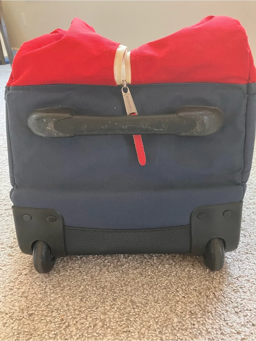 Herschel Supply Company Navy & Red Rolling Duffel with Leather Accents